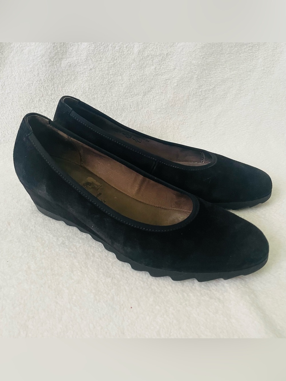 Gabor Sacchetto Wedge Shoes Women US 10 UK 7.5 Black Suede Leather Loafers